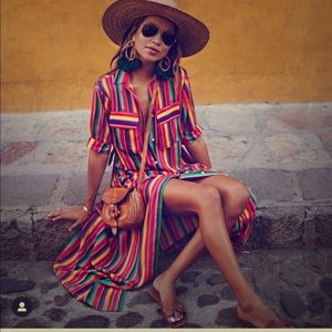 Briny Boutique Rainbow striped bottom down dress with half sleeve